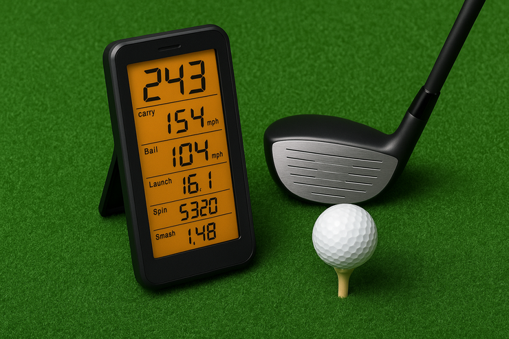 Golf launch monitor displaying key metrics, highlighting the benefits of golf launch monitors for improving performance