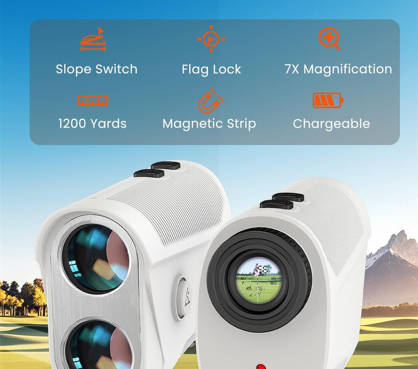Golf Rangefinder with Slope - 1200 Yard Laser Range Finder for Golfing & Hunting, High-Precision Flag Locking Vibration, 7X Magnification, USB-C Rechargeable, Built-In Magnetic Strip