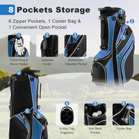Golf Stand Bag, 6 Way Divider Golf Club Bag with 8 Pockets, Rain Hood, Umbrella Holder & Glove Sticker, Portable Lightweight Golf Bag for Men Women