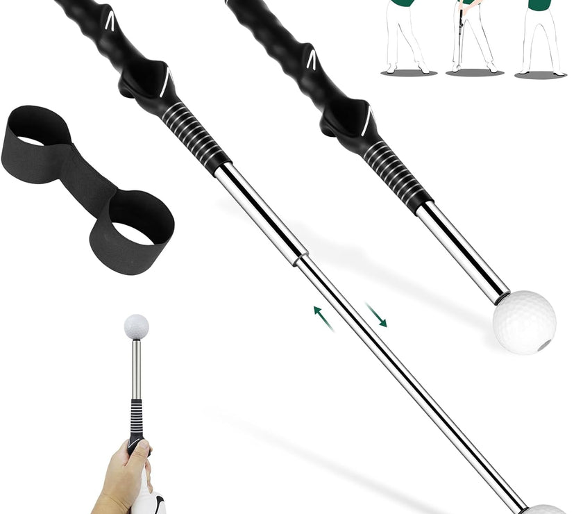 Golf Grip Swing Training Aid - Retractable Click Club Trainer Indoor Practice Warm up Stick Flexible Telescopic Short Club Tempo Sound Release Trainer Devices
