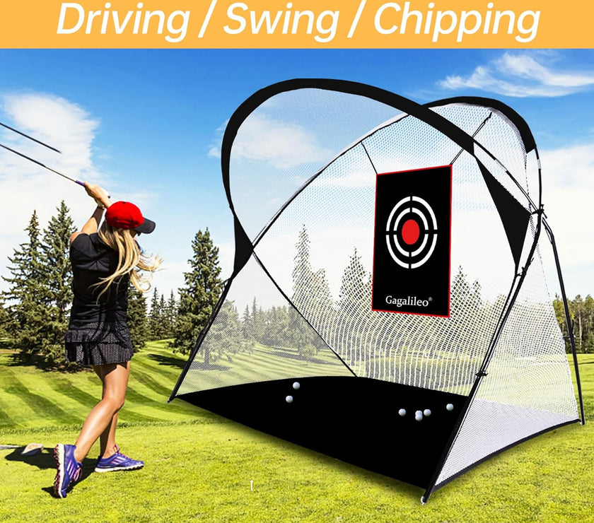 Golf Hitting Practice Nets for Backyard Driving Heavy Duty Men Real Indoor Golf Balls Hitting Pitching Driving Nets for Indoor Outdoor Garage Use Golfing Swing Training Impact Cages with Frame and Net