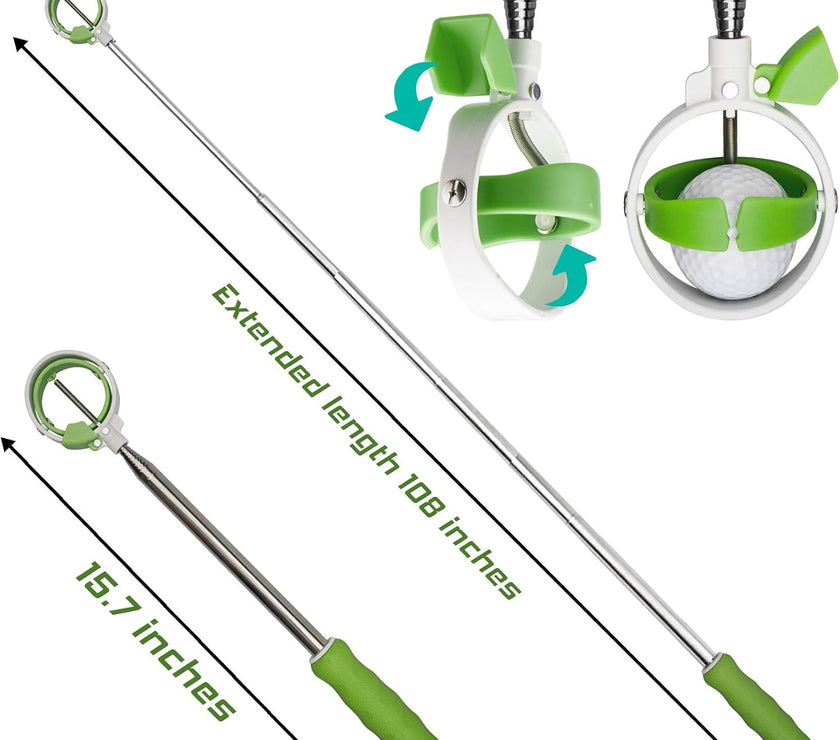 Golf Ball Retriever, Golf Ball Retrievers Telescopic for Water with Spring Release-Ready Head, Balls Retriever Tool Golf with Locking Clip, Grabber Tool, Golf Accessories Golf Gift for Men