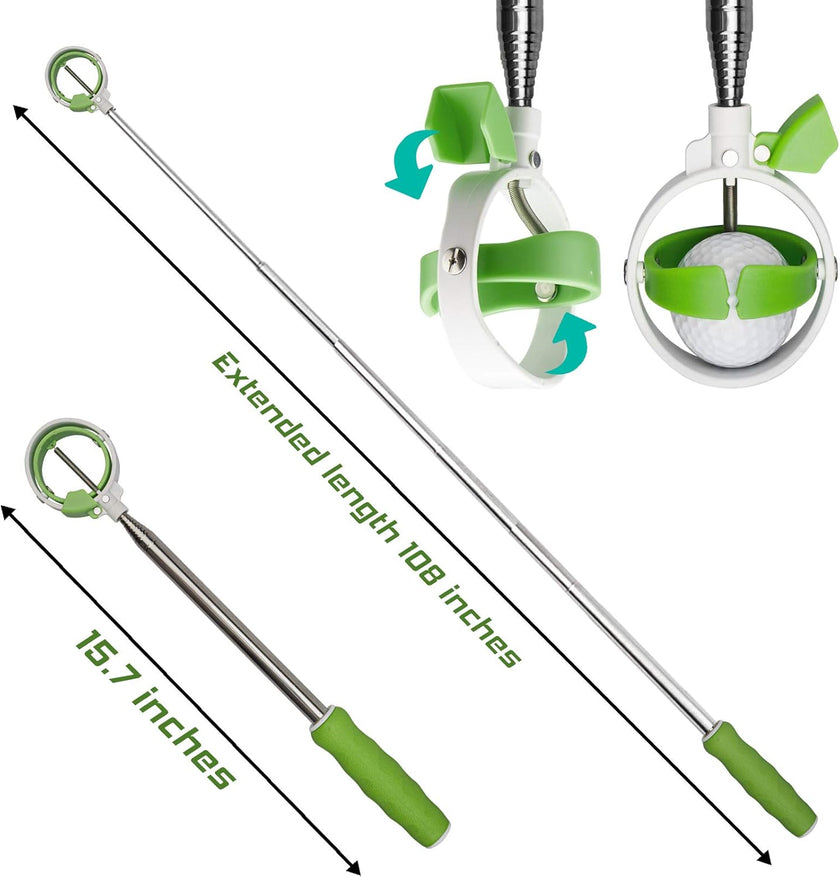 Golf Ball Retriever, Golf Ball Retrievers Telescopic for Water with Spring Release-Ready Head, Balls Retriever Tool Golf with Locking Clip, Grabber Tool, Golf Accessories Golf Gift for Men
