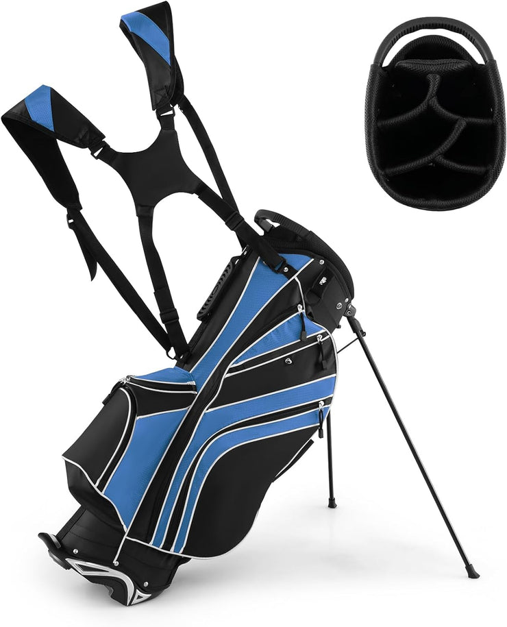 Golf Stand Bag, 6 Way Divider Golf Club Bag with 8 Pockets, Rain Hood, Umbrella Holder & Glove Sticker, Portable Lightweight Golf Bag for Men Women