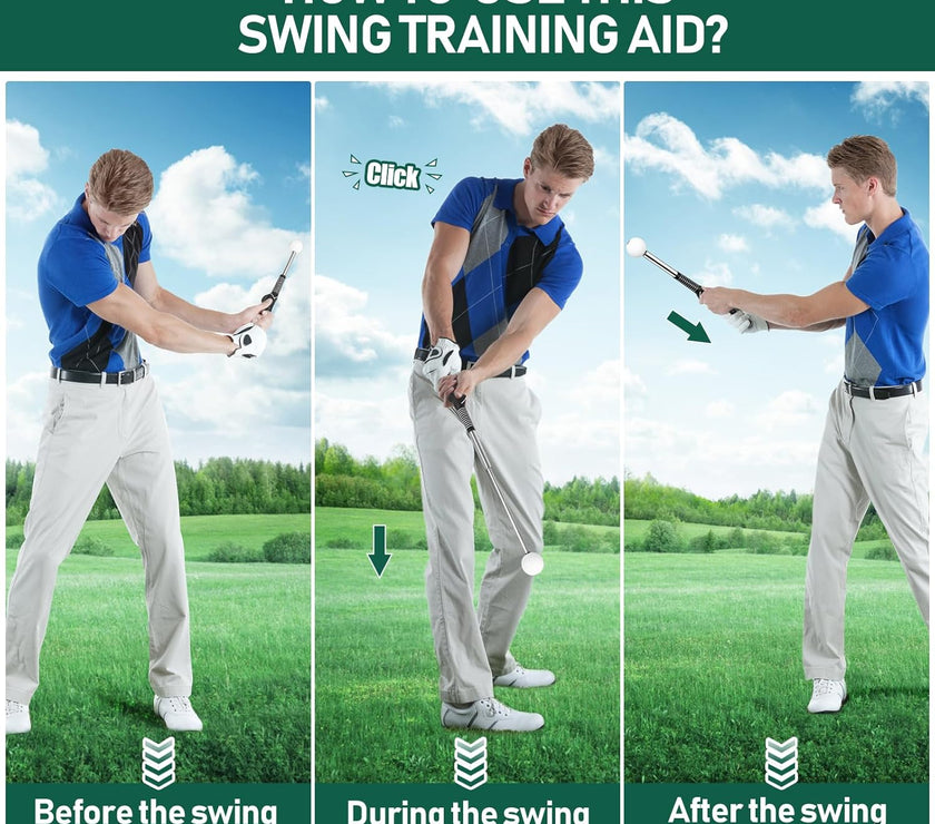 Golf Grip Swing Training Aid - Retractable Click Club Trainer Indoor Practice Warm up Stick Flexible Telescopic Short Club Tempo Sound Release Trainer Devices