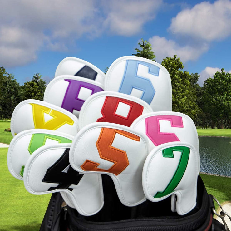 Montale Golf Iron Covers 10Pcs, Golf Iron Head Covers Leather Golf Iron Covers Set Colorful Golf Iron Headcovers,Golf Club Head Covers for Iron Customize & Non-Customiz
