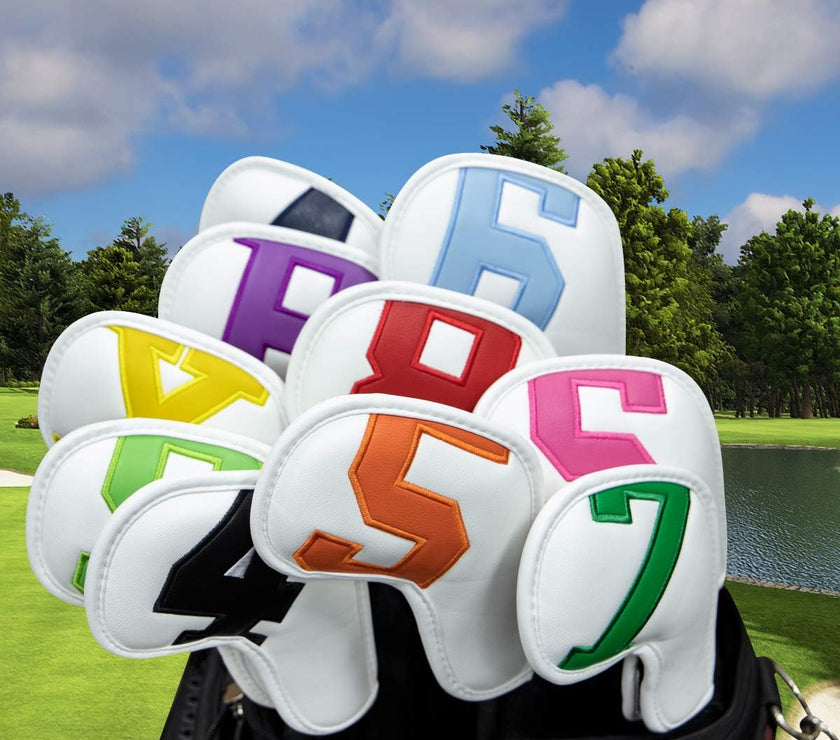 Montale Golf Iron Covers 10Pcs, Golf Iron Head Covers Leather Golf Iron Covers Set Colorful Golf Iron Headcovers,Golf Club Head Covers for Iron Customize & Non-Customiz