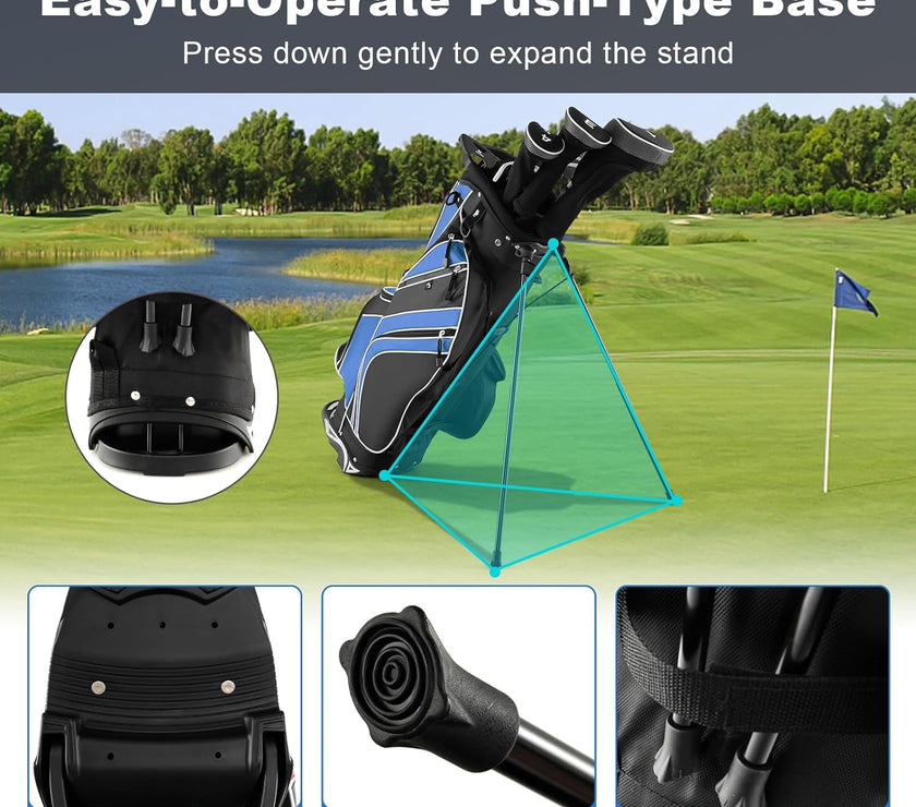 Golf Stand Bag, 6 Way Divider Golf Club Bag with 8 Pockets, Rain Hood, Umbrella Holder & Glove Sticker, Portable Lightweight Golf Bag for Men Women
