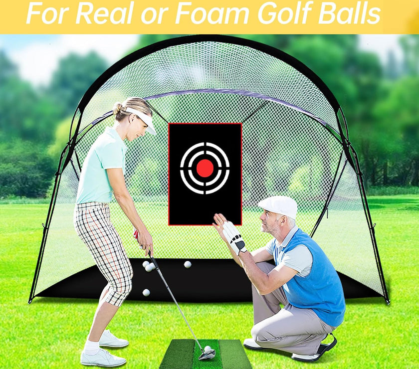 Golf Hitting Practice Nets for Backyard Driving Heavy Duty Men Real Indoor Golf Balls Hitting Pitching Driving Nets for Indoor Outdoor Garage Use Golfing Swing Training Impact Cages with Frame and Net