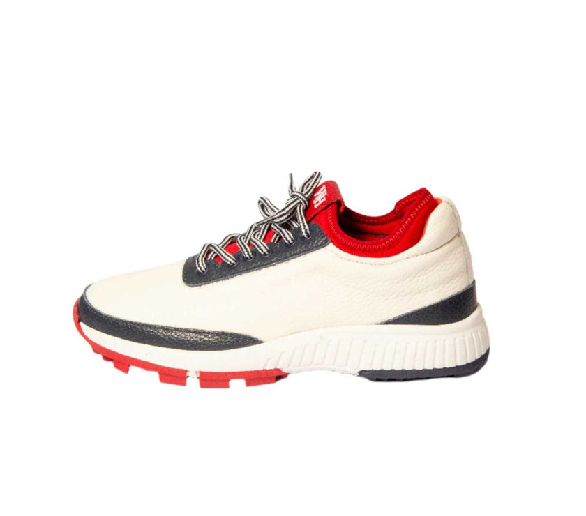 Women's Lynx Deerskin Golf Shoes, navy and red accents, spikeless design, comfortable fit.