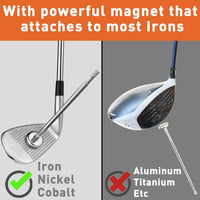 Under Par Discount Golf magnetic golf alignment rods sale showing rod attached to iron but not to aluminum driver