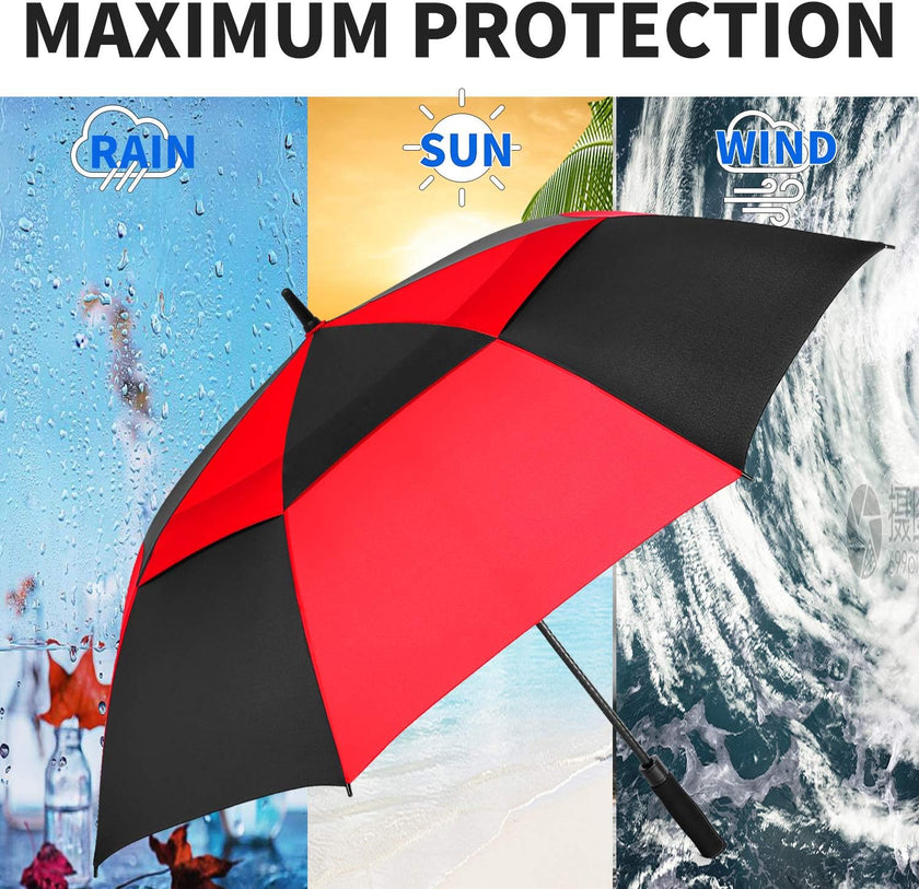 54/62/68/72 Inch Automatic Open Golf Umbrella, Extra Large Oversize Double Canopy Vented Windproof Waterproof Stick Umbrellas for Rain