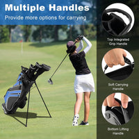 Golf Stand Bag, 6 Way Divider Golf Club Bag with 8 Pockets, Rain Hood, Umbrella Holder & Glove Sticker, Portable Lightweight Golf Bag for Men Women