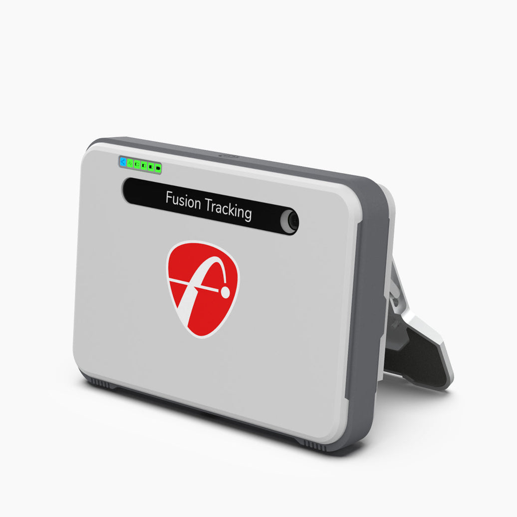 FlightScope Mevo Plus launch monitor portable white gray radar unit with Fusion Tracking display and stand