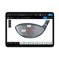 FlightScope Mevo Plus Pro Package tablet screen showing driver impact map and shot metrics for golf