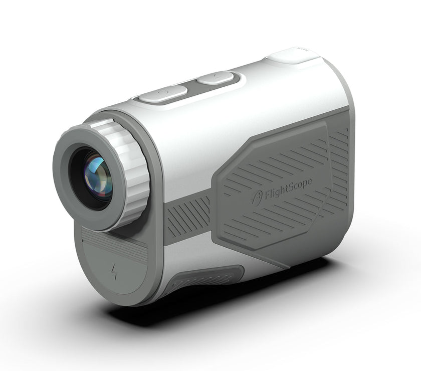 FlightScope i4 Golf Rangefinder in white and gray for accurate distance measurements on the golf course