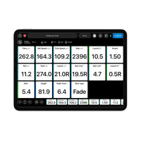 FlightScope Mevo+ Launch Monitor displaying real-time golf performance metrics on tablet screen.