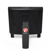 FlightScope X3C Launch Monitor with carbon-fiber housing and stand, rear view.