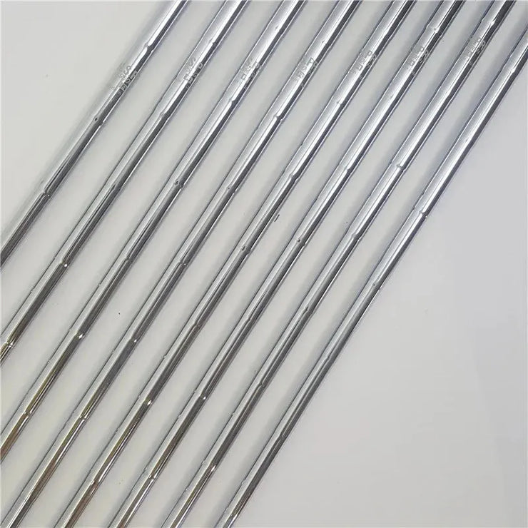 High-quality forged golf club set shafts arranged in a row for better performance on the course