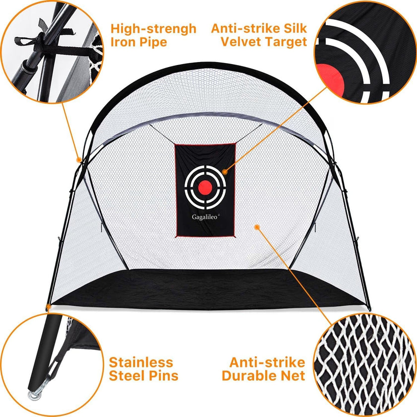 Heavy Duty Golf Hitting Nets for Practice with durable frame, spacious design, and impact-resistant netting. Ideal for indoor and outdoor golf training.