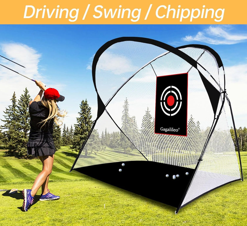 Heavy duty golf hitting net for practice outdoors.