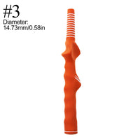 Vibrant orange golf swing grip trainer for improved hand positioning and consistent swings.