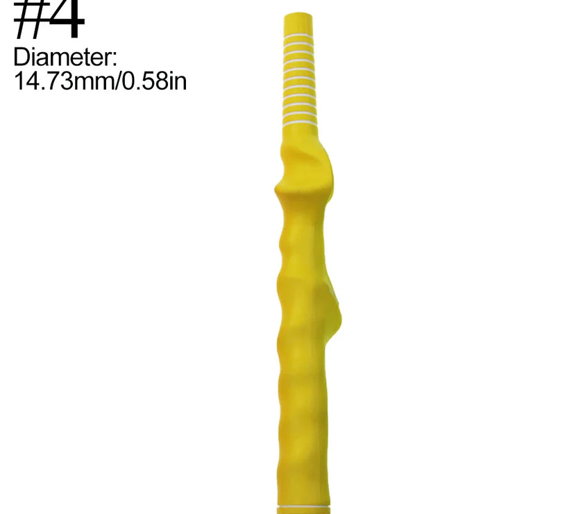 Yellow golf swing grip trainer with ergonomic design, perfect for improving swing technique.