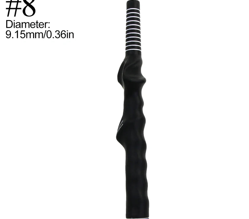 Golf swing grip trainer, black, enhances technique and hand positioning.