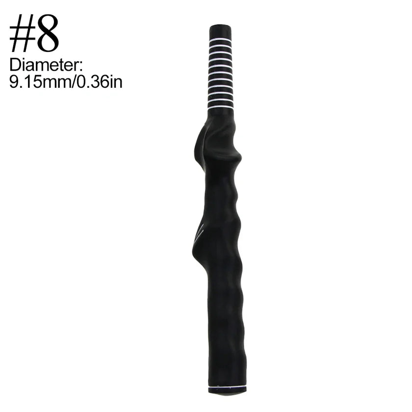 Golf swing grip trainer, black, enhances technique and hand positioning.