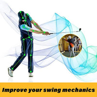 Golf swing grip trainer illustration for improving swing mechanics.