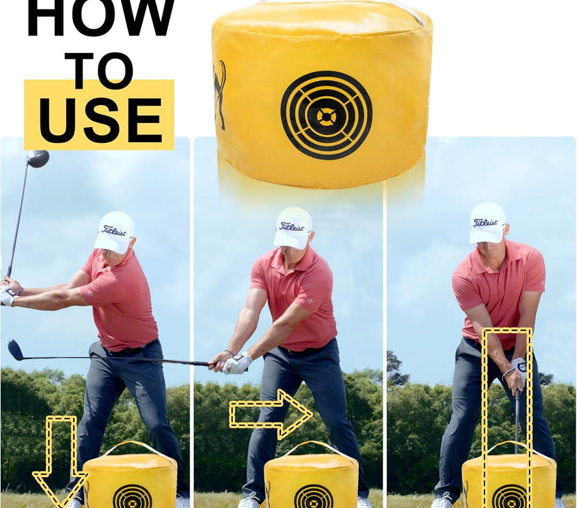 Under Par Discount Golf Impact Bag Trainer for improving swing technique with step-by-step usage instructions