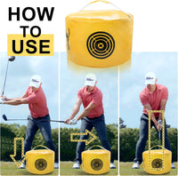 Under Par Discount Golf Impact Bag Trainer for improving swing technique with step-by-step usage instructions