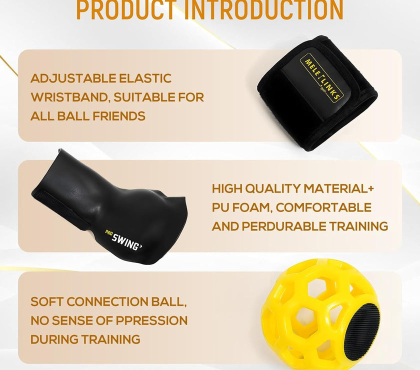 Golf swing trainer ball with soft connection, adjustable elastic wristband, and high-quality PU foam for effective training.