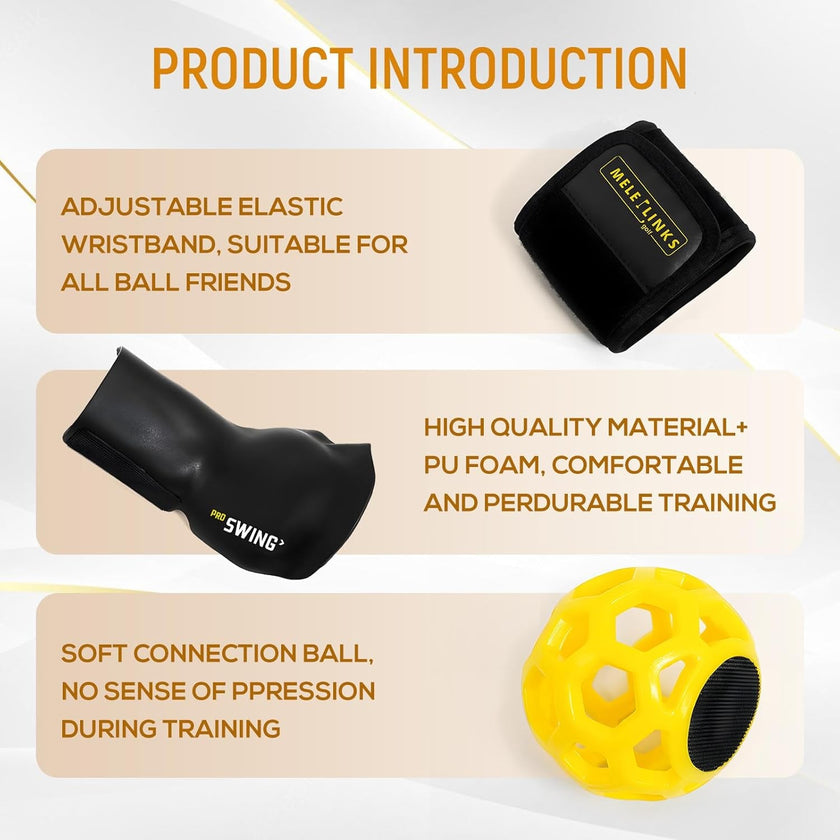 Golf swing trainer ball with soft connection, adjustable elastic wristband, and high-quality PU foam for effective training.