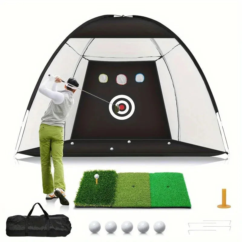 Under Par Discount Golf deluxe golf practice net set with target net hitting mat tees carry bag and balls