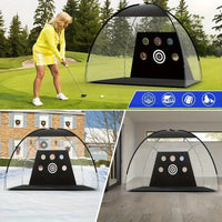 Under Par Discount Golf deluxe golf practice net set with pop up dome target panel and hitting mat outdoors and indoors