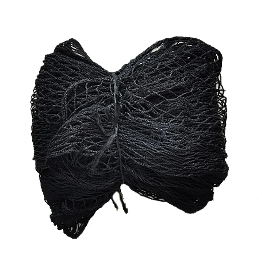 Folded black high impact golf practice net for indoor and outdoor training, 10x10 ft heavy-duty golf netting.