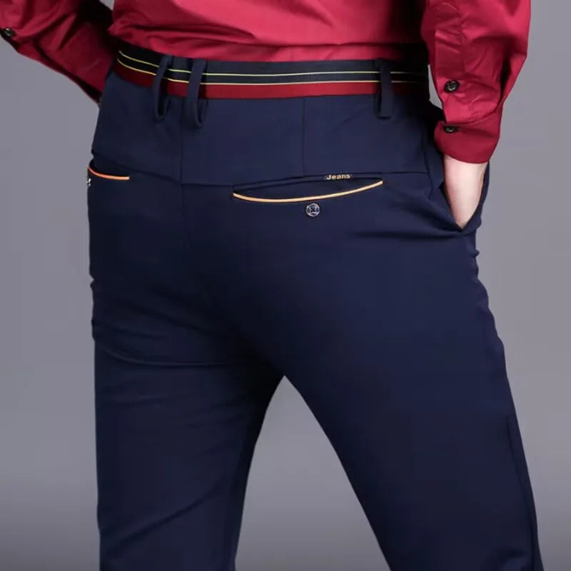 Stylish men's stretch golf pants by Under Par Discount Golf with a modern fit and pockets