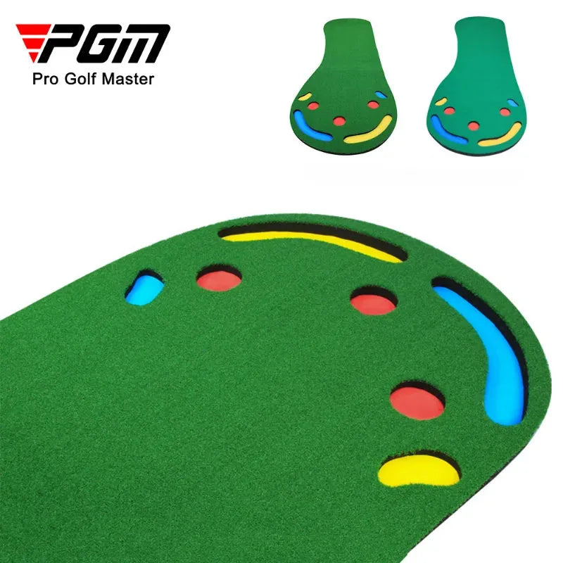 PGM green indoor putting practice mat with multiple target holes colorful cup rims for at home training