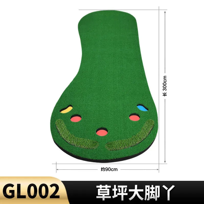 Under Par Discount Golf indoor putting practice mat 300cm x 90cm green with three cup holes and aim targets