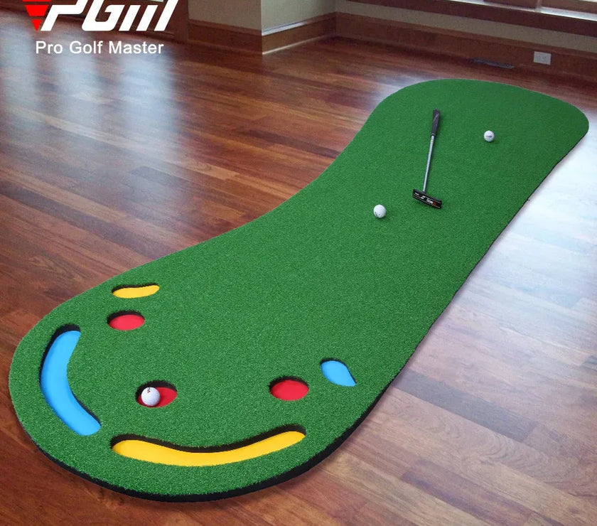 Under Par Discount Golf indoor putting practice mat green turf with multiple target holes putter and three golf balls