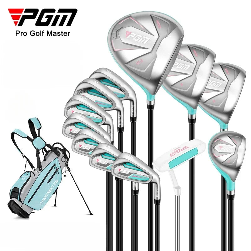 PGM ladies golf clubs with bag including drivers, irons, and a stylish carrying bag