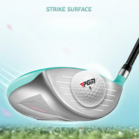 PGM ladies golf clubs with bag featuring a driver striking a golf ball on the course