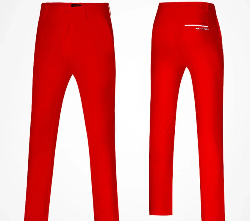 Under Par Discount Golf Slim Fit Golf Pants for Men in Bright Red with Stylish Design