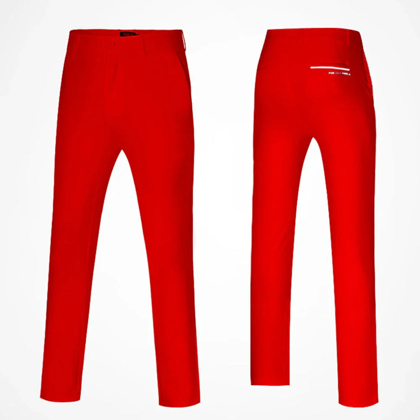 Under Par Discount Golf Slim Fit Golf Pants for Men in Bright Red with Stylish Design
