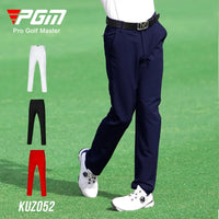 Slim fit golf pants for men available in black, white, and red colors for stylish performance on the course
