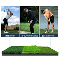 Under Par Discount Golf tri-turf golf hitting mat with three turf zones for driver pitching wedge and iron practice