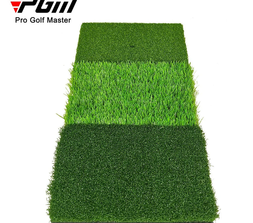 Under Par Discount Golf tri-turf golf hitting mat with three turf sections of varied pile heights