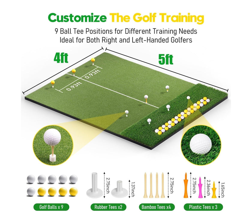 Under Par Discount Golf Premium Golf Mat with Ball Tray 4ft by 5ft practice mat with tees balls and tray