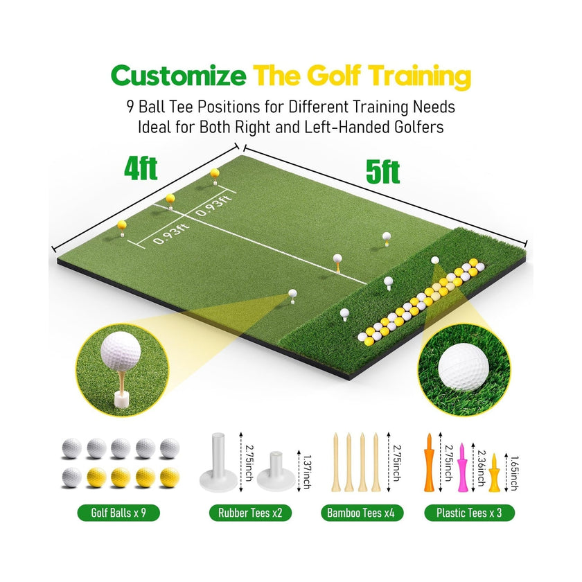 Under Par Discount Golf Premium Golf Mat with Ball Tray 4ft by 5ft practice mat with tees balls and tray